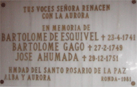 placa conmemorativa de la sacristía 