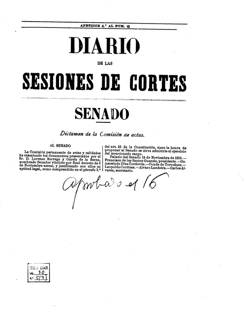 Certificación de la comisión de actas y calidades del senado