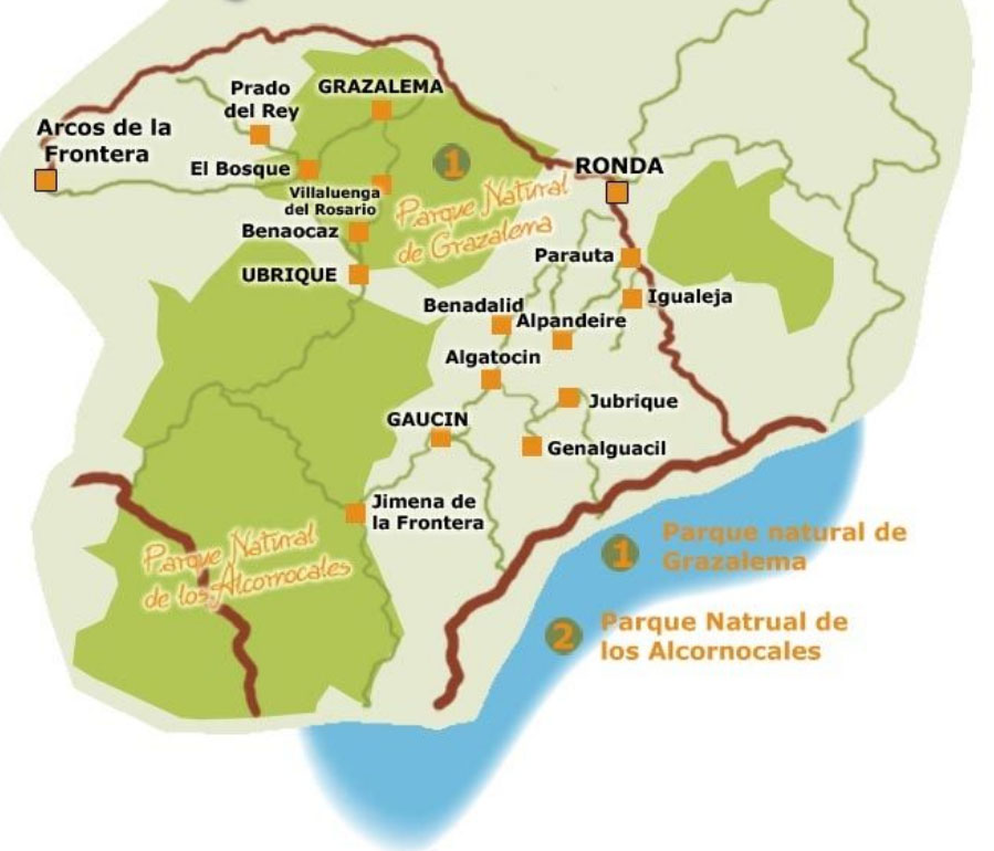 Mapa de los pueblos blancos de Andalucía